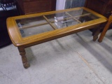 Solid Oak Coffee Table w/ Glass Insert