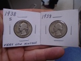 1938 and 1938 S-Mint Silver Washington Quarters