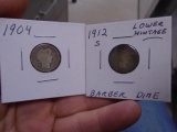 1904 and 1912 S-Mint Silver Barber Dimes