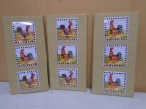 3pc Set of Burlap Covered Chicken Wall Art