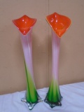 2pc Set of Art Glass Tulip Vases