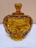 Vintage LE Smirth Glass Amber Moon & Stars Covered Candy Dish