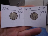 1916 and 1917 Silver Mercury Dimes