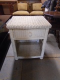 White Wicker Night Stand w/ Drawer