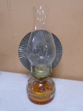 Vintage Galss Oil Lamp w/ Wall Hanger Reflector