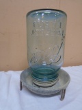 Vintage Galvinaized Chicken Waterer w/ Blue Glass Ball Jar