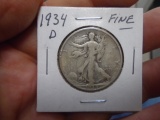 1934 D-Mint Silver Walking Liberty Half Dollar