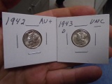1942 and 1943 D-Mint Silver Mercury Dimes