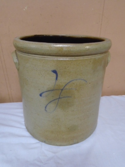 Antique Salt Glaze Crock w/Blue Accent