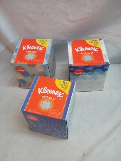 Qty. 3 Boxes of Kleenex Facial Tissues box of 60 3-Ply