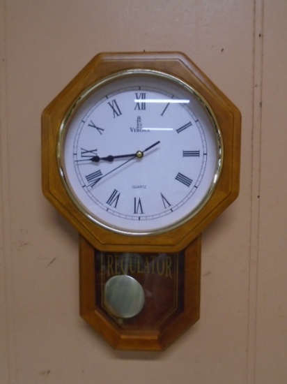 Verona Wood Case Quartz Regulator Wall Clock