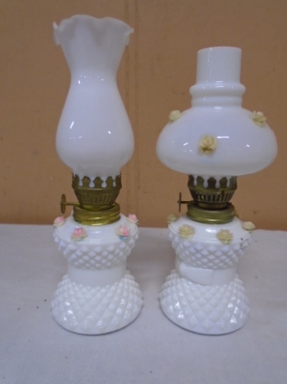 2 Vintage Miniature Oil Lamps