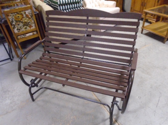 Metal & Wood Outdoor Patio Loveseat Glider