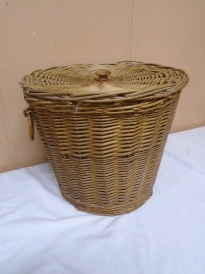 Vintage Round Wicker Basket w/ Lid