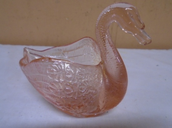 Pink Glass Swan Trinket Dish
