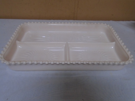 Vintage Jeanette Pink Milk Glass Divided Embossed Tray/ Vanity Dish
