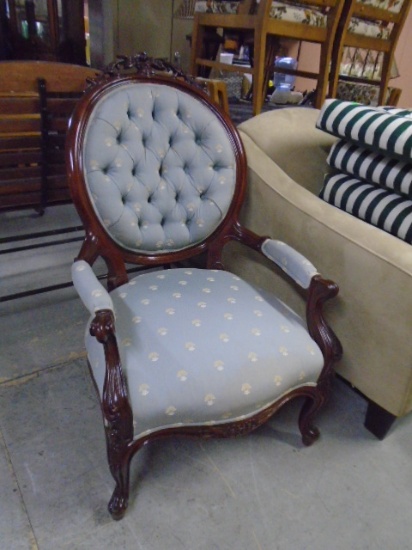Beautiful Cherry Ornate Upholstered Accent Chair