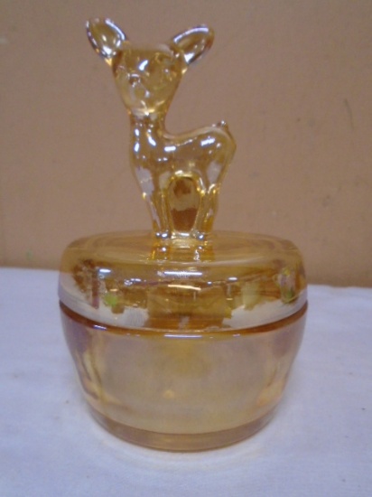 Jeanette Carnival Glass Deer Powder Box