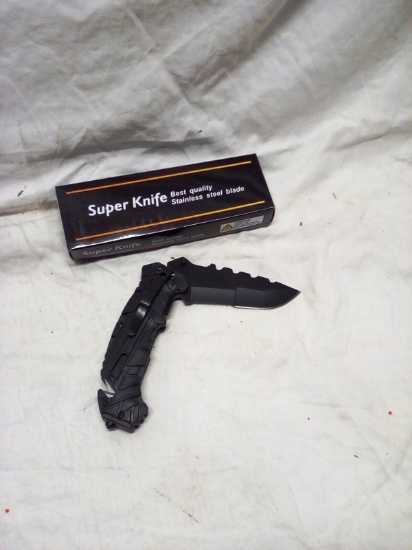 4" Black Lock Blade Knife with Seat Belt Ripper and Belt Clip