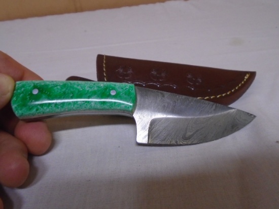 Custom Handmade Damascus Bladae Knife w/ Leather Sheave