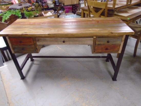 Beautiful Iron and Reclaimed Wood 5 DrawerDesk/Entry Table