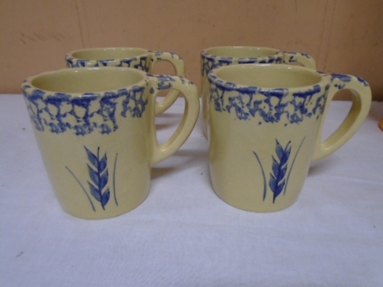 Set of (4) R.R.P. Co. Spongeware Crock Mugs