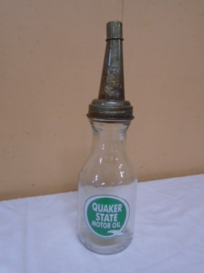 Quaker State 1 Qt. Glass Oil Bottle w/Spout