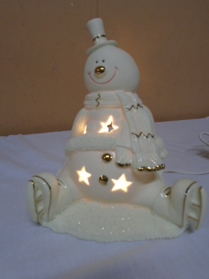 Lighted Porcelain Bisque Snowman