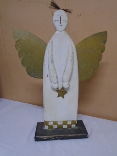 Metal Winged Wooden Angel Statue