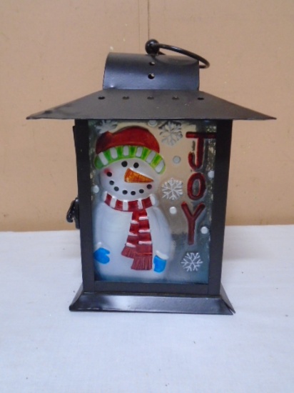 Metal and Glass Snowman Lantern w/LED Flameless Candle