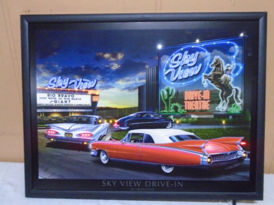 Lighted Skyview Drive-In Wall Art