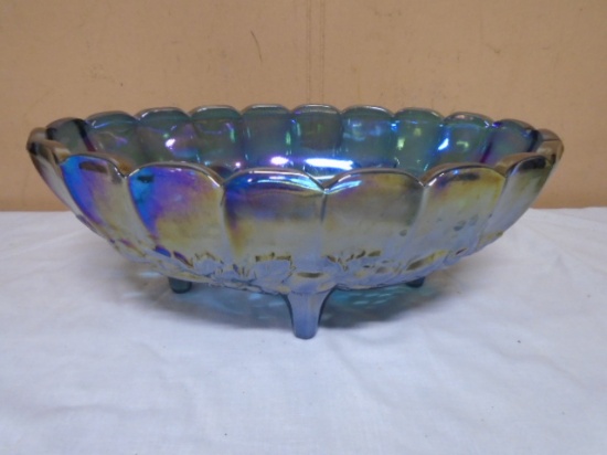 Vintage Indiana Glass Blue Carnival Footed Fruit Bowl