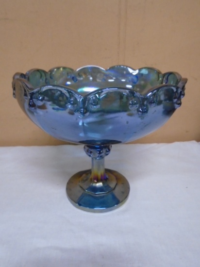 Vintage Indiana Glass Blue Carnival Pedestal Fruit Bowl