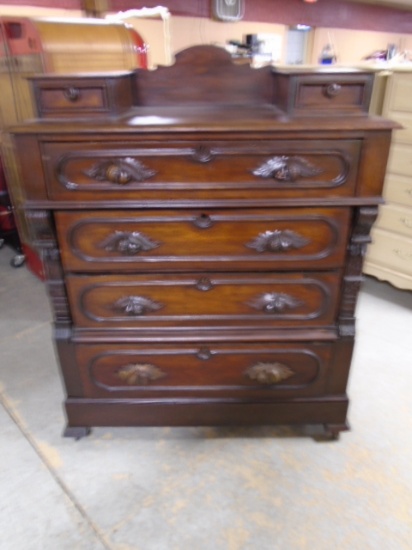 Beautiful Antique Solid Walnut 4 Drawer Chest w/ 2 Linen Drawers