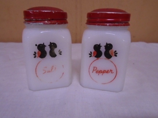 Vintage HTF McKee Milkglass Songbird Salt & Pepper Shakers