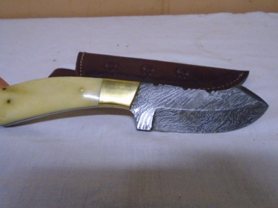 Custom Handmade Damascus Blade Knife w/ Leather Sheave