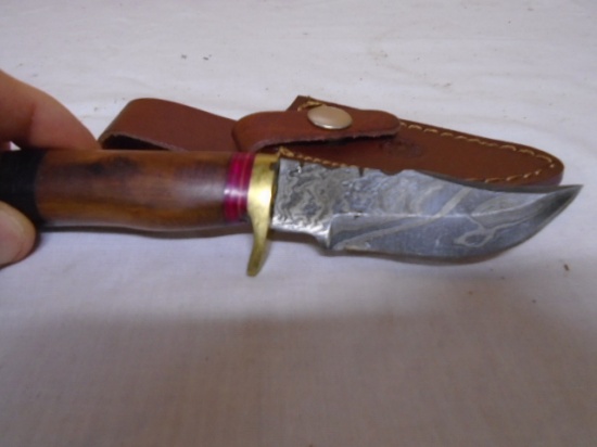 Custom Handmade Damascus Blade Knife w/ Leather Sheave