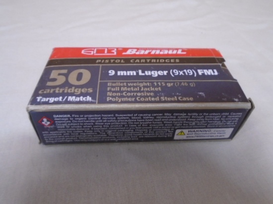 50 Round Box of Barnaul 9mm Pistol Cartridges
