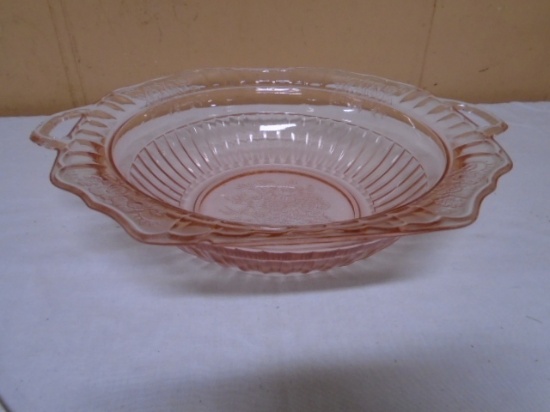 Pink Depression Glas Double Handled Glass Bowl