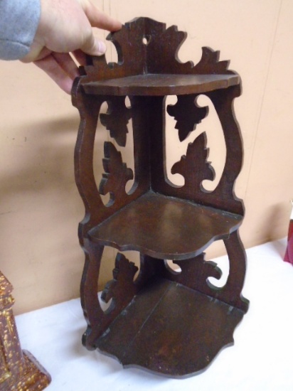 Antique Ornate Wooden Wall Corner Shelf