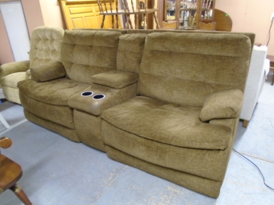 Beautiful Brown Dual Power Reclining Sofa w/ Center Console & Drink Holders