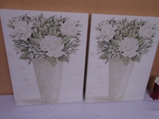 Beautiful Matching Pair of Canvas Floral Wall Art