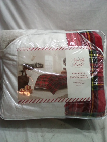 North Pole Trading Co. Red Plaid Reversible Ultra Faux Mink&Sherpa Comforter for Full/Queen Size