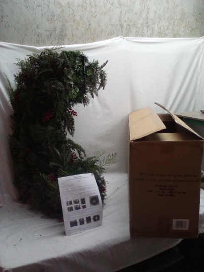 Balsam Hill 48” Prelit Wintergreen Foldable Wreath w/ 140 LED  Lights