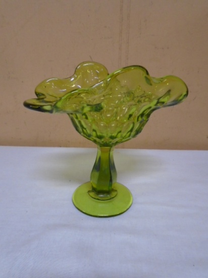 Olive Green Ruffled Edge Crest Compote Candy Bowl