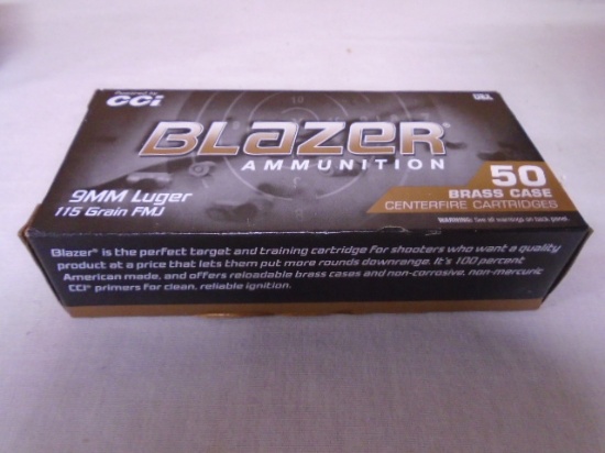 50 Round Box of CCI Blazer 9 MM Luger Brass Case Centerfire Cartridges