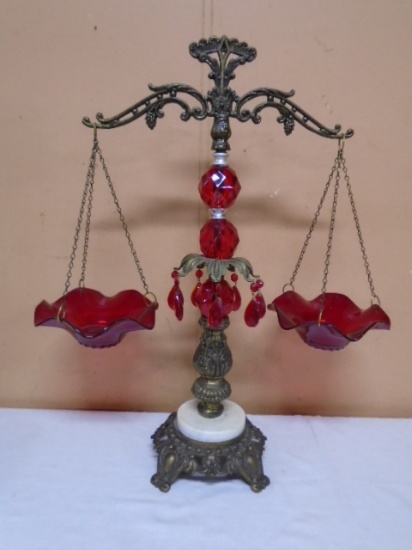 Vintage Ruby Glass Scales of Justice Centerpiece