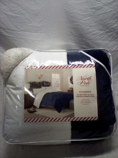 North Pole Trading Co. Reversible Ultra Faux Mink and Sherpa Comforter- Blue King Size