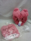 2 Pairs of Bright Pink Large Stars Above Fluffy House Slippers Valued Over $20