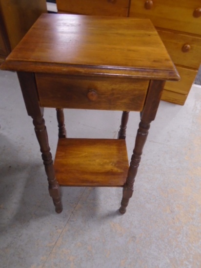 Antique Small Spool Leg Side Table w/ Drawer
